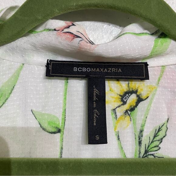 BCBGMAXAZRIA White Botanical Floral Print Tie Neck Mini Shift Dress Sz S - Picture 6 of 12